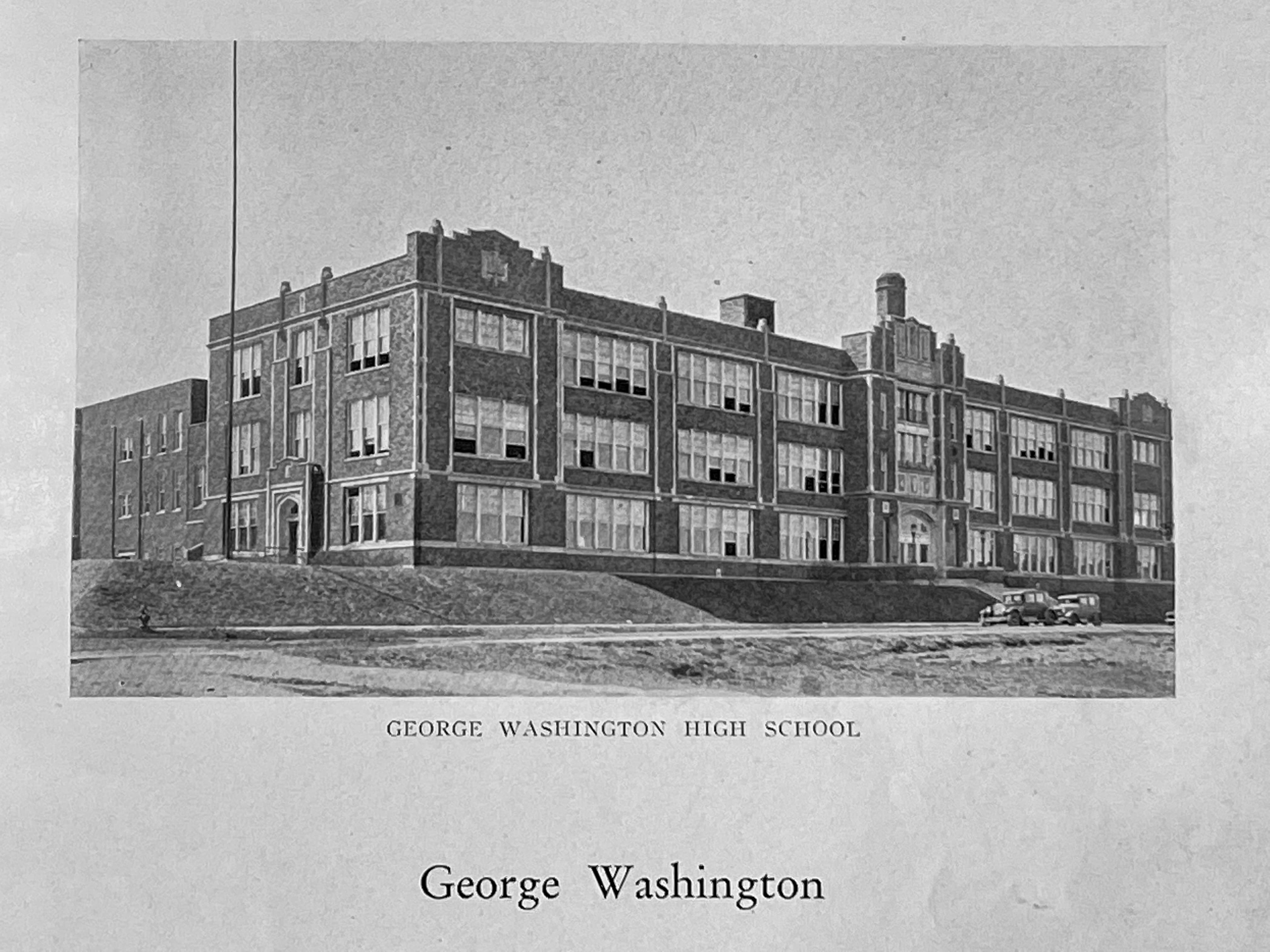 Washington High as pictured in the 1932 President yearbook. Note the two cars on Marion Street in front of the school. Courtesy SPPL