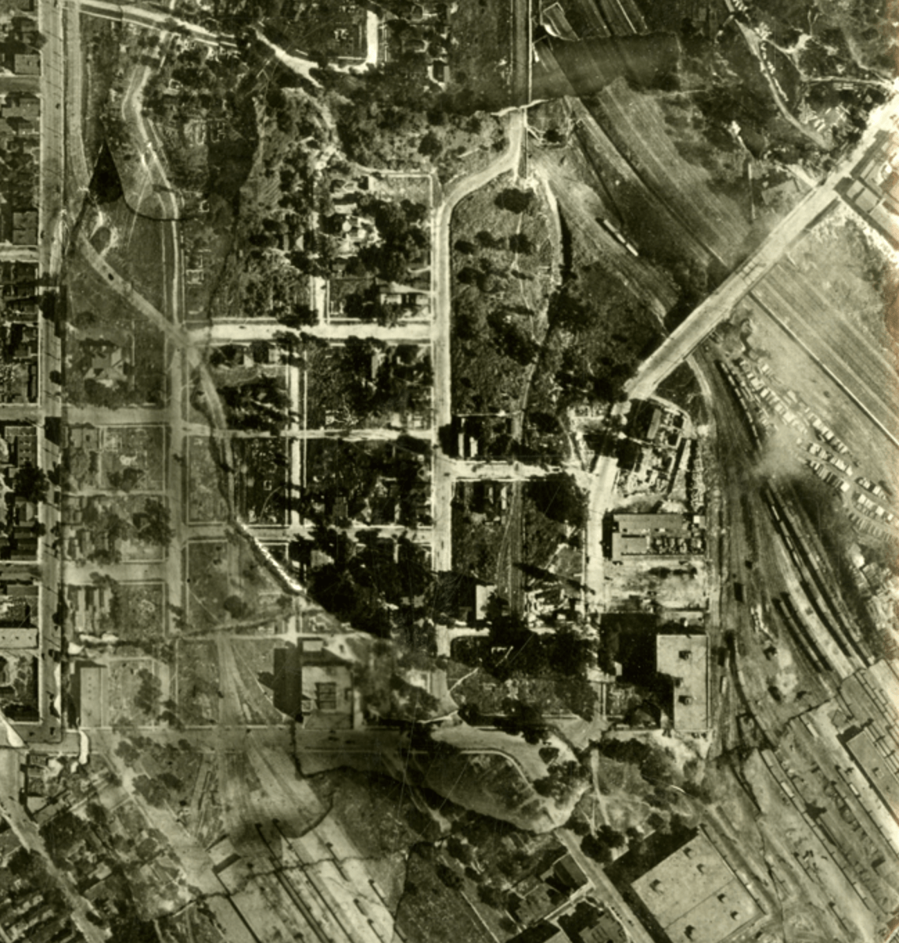 An aerial view of Williams Hill in 1923. Courtesy U of MN John R. Borchert Map Library